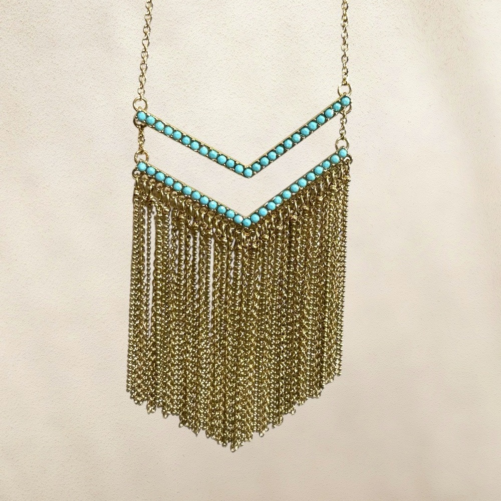 Gold turquoise tassel necklace